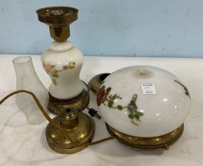 Vintage Milk Glass Light Fixture and Table Lamp