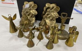 PM Creation Brass Flower Bookends, Jar, Angel Bells, Duck, and Rhino