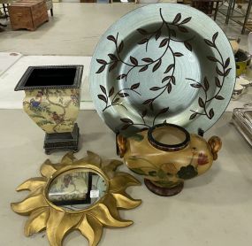 Metal Planter, Glass Charger, Ceramic Urn and Gold Gilt Wall Star Mirror
