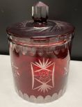 Bohemian Ruby Red Cut to Clear Cookie Jar