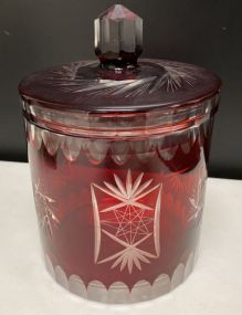 Bohemian Ruby Red Cut to Clear Cookie Jar