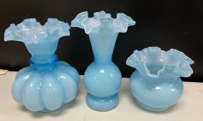 Three Fenton Light Blue Vases