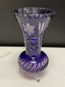 Bohemian Blue Cut to Clear Footed Vase