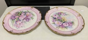 Pair of Porcelain Hand Painted Chargers Signed Rhine