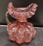 Fenton Cranberry Diamond Optic Melon Vase