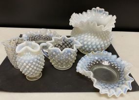 Six Pieces of Fenton White Opalescent Hobnail Glass