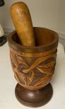 Wooden Hand Carved Mortar and Pestle Grinder