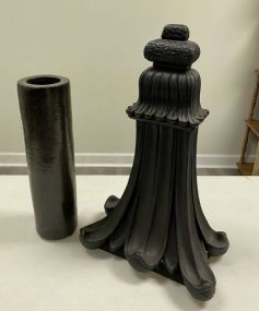 Stoneware Tower Vase and Resin Black Wall Shelf