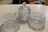 Three Large Crystal Candy Dish, and Two Center Piece Bowls