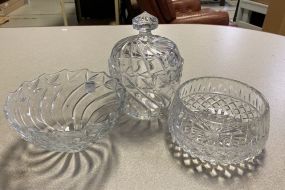 Three Large Crystal Candy Dish, and Two Center Piece Bowls