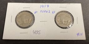 1913 Buffalo Nickels Type 1