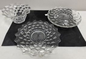 Three Fostoria American Clear Vase, Underplate, and Footed Plate