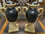 Pair of Resin Black and Gold Urns