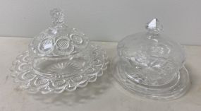 Two Vintage Pressed Glass Cheese Domes