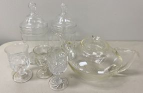 Glass Containers, Pyrex Pitcher and Glasses