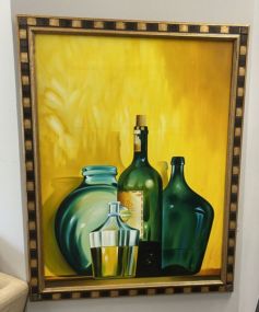 Large Oil Painting of Wine Bottles, Signed