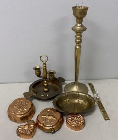 Group of Brass Decor and Candle Sticks