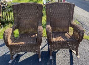 Pair of Resin Wicker Patio Rocking Chairs