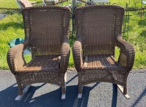 Pair of Resin Wicker Patio Rocking Chairs