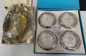 Four Silver Plate Rim Coasters and Silver Plate Bowl