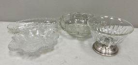 Vintage Glass Celery Dish, Leaf Dish, Silver Plate footed Bowl