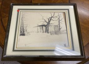 Pen Drawing of Barn by C. Smith
