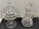 Fostoria Oil Cruet & Stopper and Fostoria Footed Jelly/Candy Dish