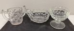 Fostoria Nappy, Fostoria Condiment Compote, and Pressed Glass Trophy Cup