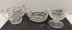 Fostoria Nappy, Fostoria Condiment Compote, and Pressed Glass Trophy Cup