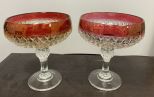 Pair of Indiana Glass Ruby Red Diamond Compotes