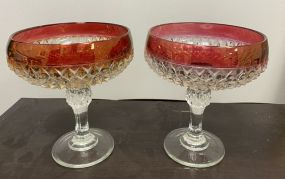 Pair of Indiana Glass Ruby Red Diamond Compotes