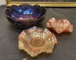 Fenton Carnival Style Bowl, and Two Fenton Merigold Style Bowls