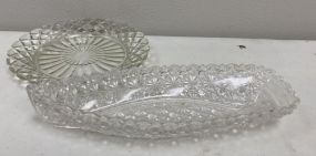 Vintage Boat Shaped Celery Dish and Pressed Glass Plate
