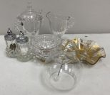 Clear Glass Jar, Pitcher, Apple Bell, Crimped Rim Bowl, Salt & Pepper