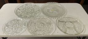 Six Pressed Glass Torte Plates