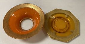 Vintage Orange Gild Gilt Rimmed Bowl and Underplate