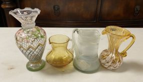 Four Art Glass Vase and Pitcher
