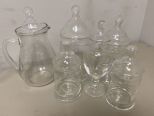 Group of Clear Glass Containers and Pitcher