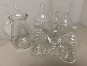 Group of Clear Glass Containers and Pitcher