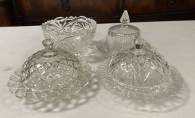 Three Vintage Cheese Dome, and Pressed Glass Bowl
