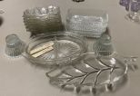 Glass Leaf Dish, Sunburst Dish, Pair of Candle Holders, and Dishes