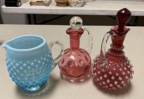 Three Hobnail Glass Pieces