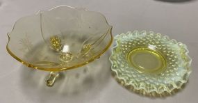 Yellow Glass Footed Bowl and Fenton Crimped Rim Plate