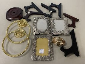 Brass Towel Holders, Bone Trinket Box, Three Ornate Metal Picture Frame, Plate Easels