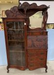 Tiger Striped Mahogany Art Nouveau Bookcase Desk