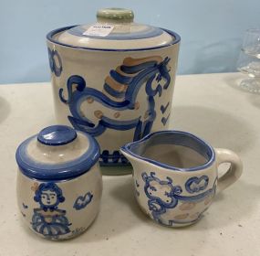 M.A. Hadley Stoneware Crock Container, Sugar, and Creamer