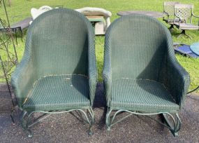 Pair of Resin Wicker Outdoor Patio Chairs