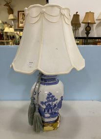 Blue and White Oriental Style Porcelain Vase Lamp