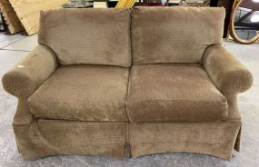 Brown Upholstered Two Cushion Love Seat