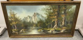 Large Mountain Landscape Painting by S. Hills